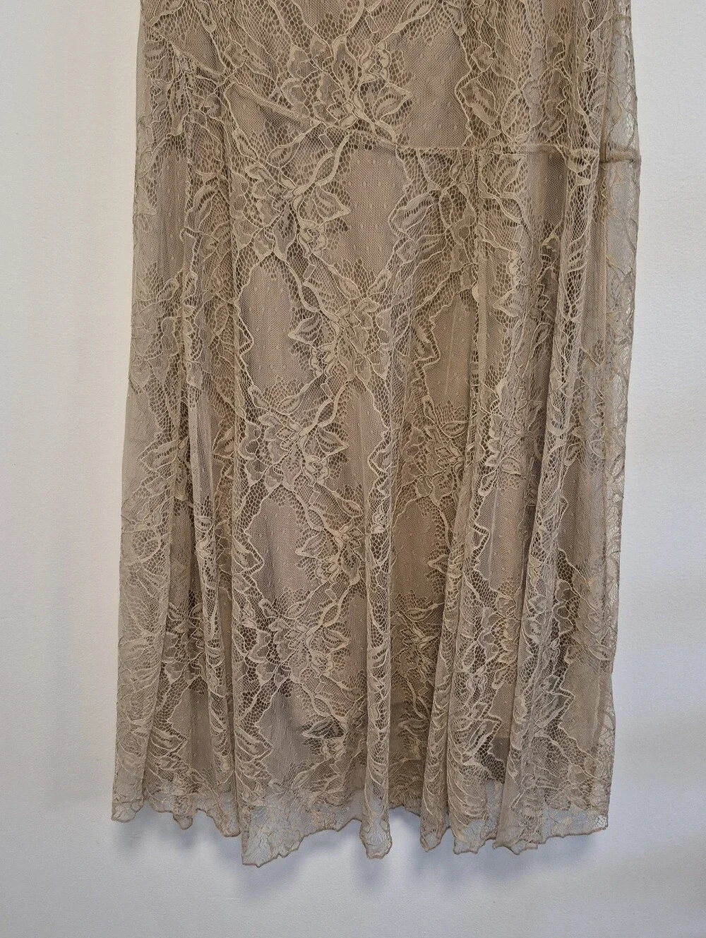 Anthropologie Asymmetric Drop-Waist Lace Midi Skirt Pull-On Taupe Size M $128